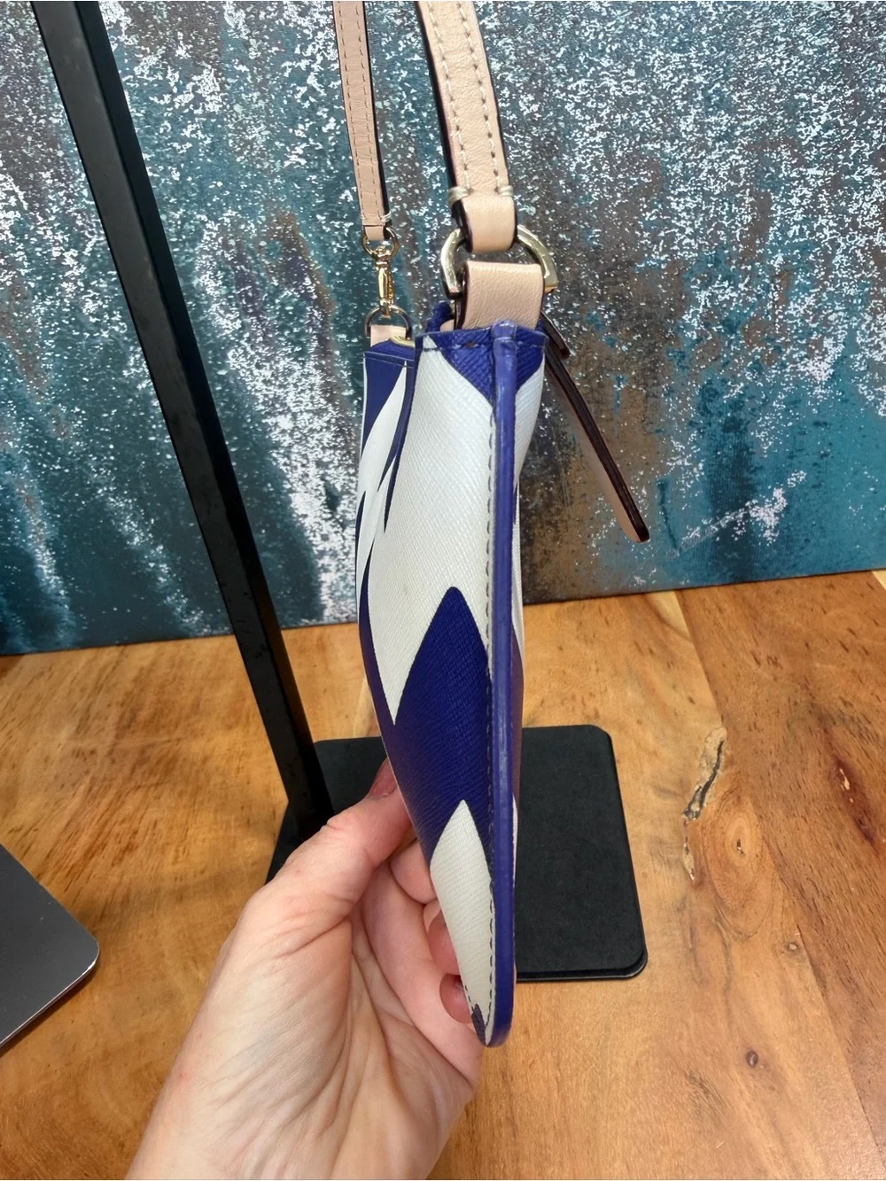 Kate Spade Nautical Coastal Preppy Chevron Wristlet Clutch Blue White